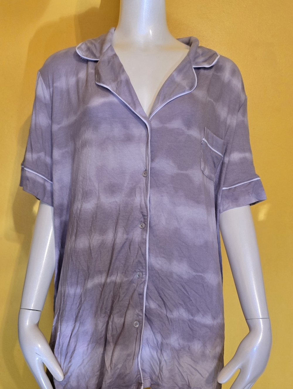 Alfani Women's Notch Collar Pajama Top Tie-Dye 2XL Purple